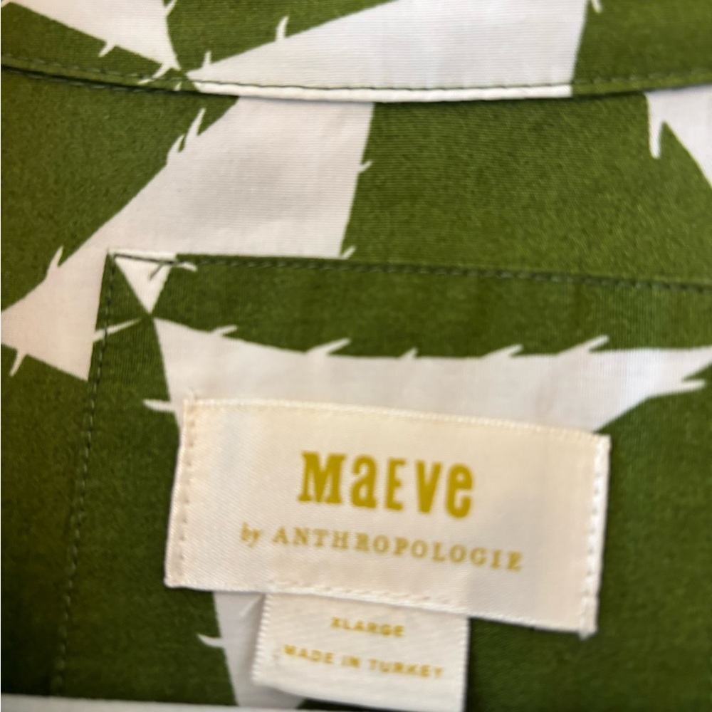 Anthropologie Olive Green and Cream Geometric Long Sleeve Maxi Dress - Picture 3 of 9